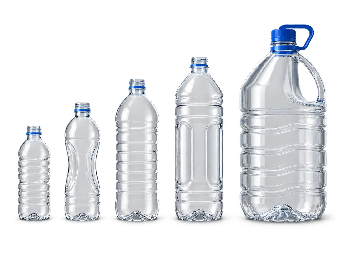 Family of clear PET bottles in different shapes